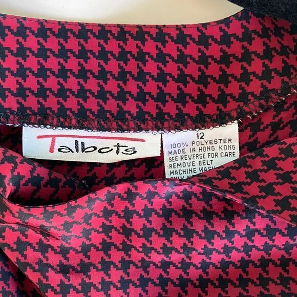 Talbots Womens 12 Vintage 1980’s Midi Houndstooth Check Red & Black Belted Dress - Picture 3 of 15